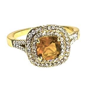 NEW Charter Club Gold Tone RING Size 7 Double Halo Cognac Crystal Macy’s Boxed